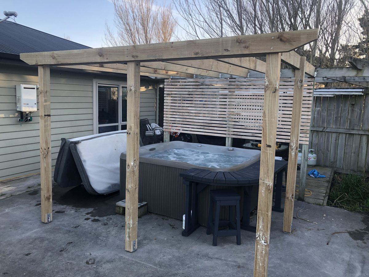 Pergola over hot tub, Wairarapa
